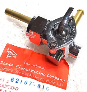 62169-81c Superior Nos Harley Flt Fxd Xl Softail Chrome Fuel Petcock Shutoff Left Output #2