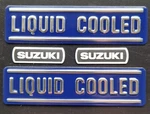 Suzuki GT750 2 Kettle Liquid Cooled (blue) & Alloy Brake Decals/emblems. Fixed Price $61.65.